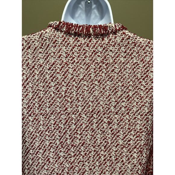 Vtg St John Knit Size 2 Skirt Suit Red & White Tweed Fringed Jacket Full Zip - Picture 12 of 16